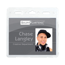 SICURIX ID Badge Holder - Horizontal - 4" x 3" x - Vinyl - 50 / Pack - Clear