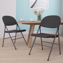 Flash Furniture HERCULES 330 lb. Capacity Plastic Folding Chairs, Black/Charcoal, Set Of 2 Chairs