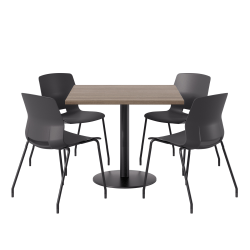 KFI Studios Proof Cafe Pedestal Table With Imme Chairs, Square, 29"H x 42"W x 42"W, Studio Teak Top/Black Base/Black Chairs