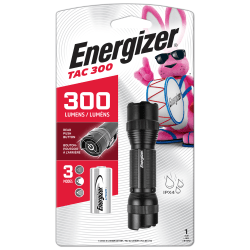 Energizer TAC 300 Lumen LED Rechargeable Tactical Metal Flashlight, 4-1/4" x 7-1/2", Black