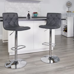 Flash Furniture Contemporary Button-Tufted Vinyl AdjustableH Bar Stool With Back, Gray, CH112080GY