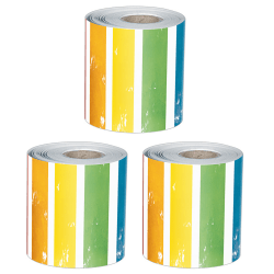 Carson Dellosa Rolled Straight Bulletin Board Borders, All Are Neighbors Stripes, 65' Per Roll, Pack Of 3 Rolls