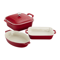 Staub Ceramic 4-Piece Ceramic Mixed Baking Pan Set With Lid, Cherry
