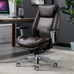 Serta® iComfort i6000 Ergonomic Bonded Leather High-Back Manager Chair, Brown/Silver
