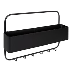 Kate and Laurel Yeager Metal Wall Pocket With Hooks, 14"H x 21"W x 4-1/2"D, Black