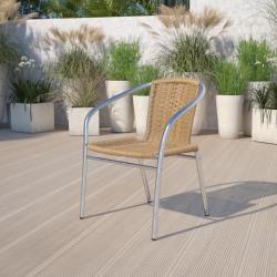 Flash Furniture Lila Rattan Commercial Indoor/Outdoor Restaurant Stack Chair, Beige/Gray