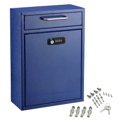 Alpine AdirOffice Large Drop Box Wall Mounted Locking Mail Box With Key And Combination Lock, 16-1/4"H x 11-1/4"W, 4-3/4"D, Blue