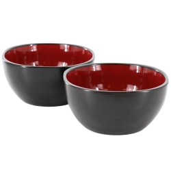 Gibson Home Urban Café 2-Piece Round Stoneware Bowl Set, 6", Red/Black
