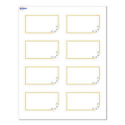 Avery® Print-To-The-Edge Cards With Sure Feed® Technology, S00-D2Q-PRMWC10, Rectangle, 2" x 3-1/2", Matte White, Preprinted Double Gold Border with Florals Design, Pack Of 80
