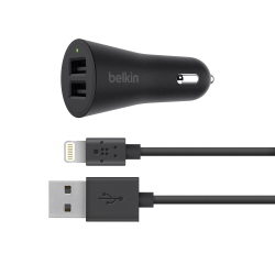 Belkin® MIXIT&uarr; 2-Port Car Charger With Lightning Cable, Black, F8J221BT04-BLK