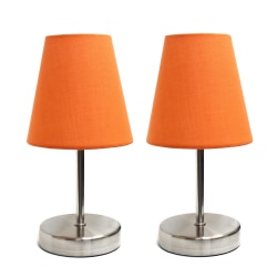 Simple Designs Sand Nickel Mini Basic Table Lamp Set with Orange Fabric Shades