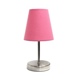 Simple Designs Sand Nickel Mini Basic Table Lamp with Pink Fabric Shade