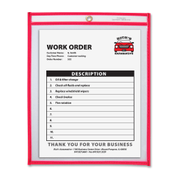 C-Line® Neon Color Stitched Shop Ticket Holder, 9" x 12", Neon Red
