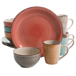 Gibson Home Color Vibes Pastel 12-Piece Stoneware Dinnerware Set, Assorted Colors