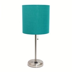 LimeLights Stick Lamp with Charging Outlet and Teal Fabric Shade