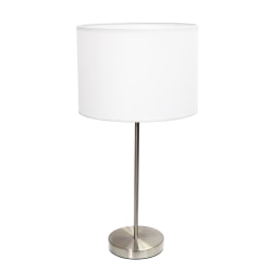Simple Designs Stick Lamp with Fabric Shade, 22.4"H, White/Brushed Nickel