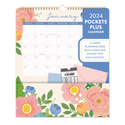 2024 Orange Circle Studio™ Pockets Plus Calendar, 12-1/4" x 14", Bella Flora, January to December 2024 , 24152