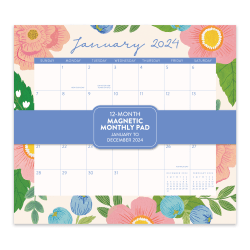 2024 Orange Circle Studio Magnetic Monthly Calendar, 8-13/16" x 9-5/8", Bella Flora, January To December 2024