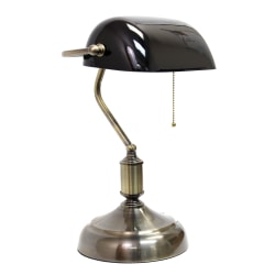 Simple Designs Executive Banker's Desk Lamp with Glass Shade, 14.75"H, Black