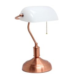Simple Designs Executive Banker's Desk Lamp, 14-3/4"H, White Shade/Rose Gold Base