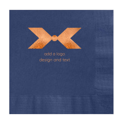 Custom Printed Personalized 1-Color Foil-Stamped Cocktail/Beverage Napkins, 4-3/4" x 4-3/4", Navy, Box Of 100 Napkins