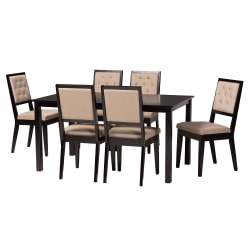 Baxton Studio Suvi 7-Piece Dining Set, Sand/Dark Brown