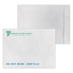 Custom 2-Color, Zip Stick® DuPont™ Tyvek® White Mailing Envelopes, 9" x 12",&nbsp; Open End, Box of 500