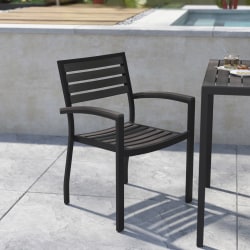 Flash Furniture Lark Aluminum Outdoor Stackable Side Chairs, Gray Wash Teak/Black, Set Of 2 Chairs