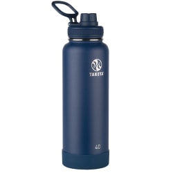 Takeya Actives Vacuum Insulated Stainless Steel Water Bottle With Spout Lid, 40 Oz, Midnight Blue
