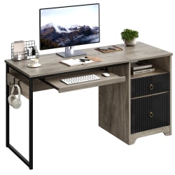 Bestier 56"W Writing Computer Desk With Storage And Keyboard Tray, Gray