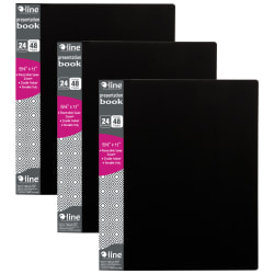 C-Line® 24-Pocket Bound Sheet Protector Presentation Books, Letter Size, Black, Pack Of 3 Books