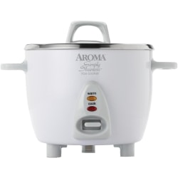 Aroma ARC-753SG Simply Stainless 6-Cup Rice Cooker, 8-1/8"H x 10-5/16"W x 8-1/4"D, White