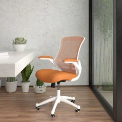 Flash Furniture Mesh Mid-Back Swivel Task Chair With Flip-Up Arms, Tan/White