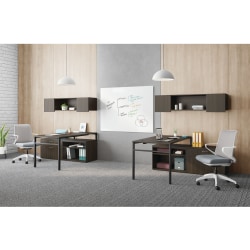 HON® Mod 60"W Computer Desk Workstation With Wall Mount Storage, Black/Java Oak