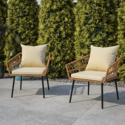 Flash Furniture Evin Wicker All-Weather Outdoor Furniture Patio Chairs, Cream/Natural, Set Of 2 Chairs