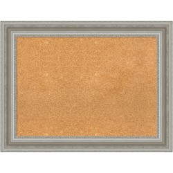 Amanti Art Non-Magnetic Cork Bulletin Board, 34" x 26", Natural, Parlor Silver Plastic Frame