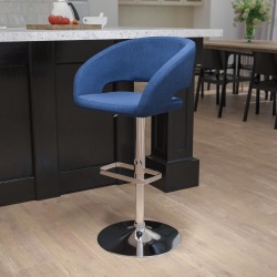 Flash Furniture Contemporary Fabric Adjustable Height Bar Stool With Rounded Mid-Back, Blue/Chrome