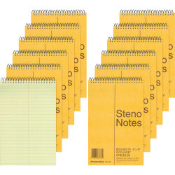 Rediform Steno Notebooks - 80 Sheets - Wire Bound - Gregg Ruled Margin - 16 lb Basis Weight - 6" x 9" - Green Paper - BrownBoard Cover - Hard Cover, Rigid - 12 / Pack