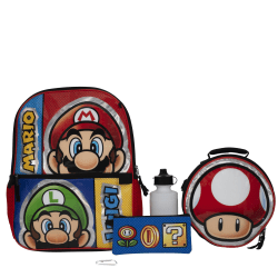 Accessory Innovations Super Mario Brothers 5-Piece Backpack Set, Red/Blue