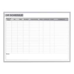 Ghent OR Schedule Magnetic Dry-Erase Whiteboard, 36" x 48", Aluminum Frame With Silver Finish