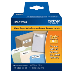 Brother DK-1204 Black-On-White Labels, 0.67" x 2.13", Roll Of 400
