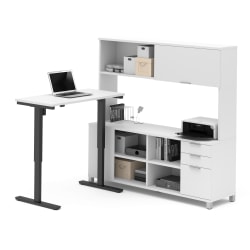 Bestar Pro-Linea 72"W L-Shaped Standing Corner Desk With Hutch, White