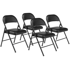 National Public Seating Commercialine 950 Series Vinyl Upholstered Folding Chairs, Black, Set Of 4 Chairs