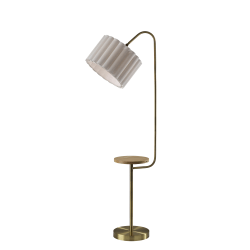 Adesso Caldwell Shelf Floor Lamp, Antique Brass with Beige Linen Shade