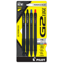 Pilot G2 Edge Gel Pens, Fine Point, 0.7mm, Black Barrel, Assorted Inks, Pack of 4 Pens