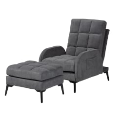 Baxton Studio Belden 2-Piece Recliner Chair And Ottoman Set, Gray/Black