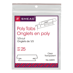 Smead® Clear Hanging Poly Tabs, 3 1/2" For 1/3 Cut Tabs, Pack Of 25
