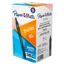 Paper Mate Gel Pen, Profile Retractable Pen, 0.5mm, Black, 36 Count