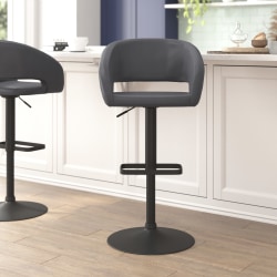 Flash Furniture Contemporary Vinyl Adjustable Height Bar Stool With Rounded Back, Gray/Black