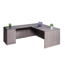 Boss Office Products Holland Series 71"W Executive L-Shaped Corner Desk With File Storage Pedestal, Driftwood